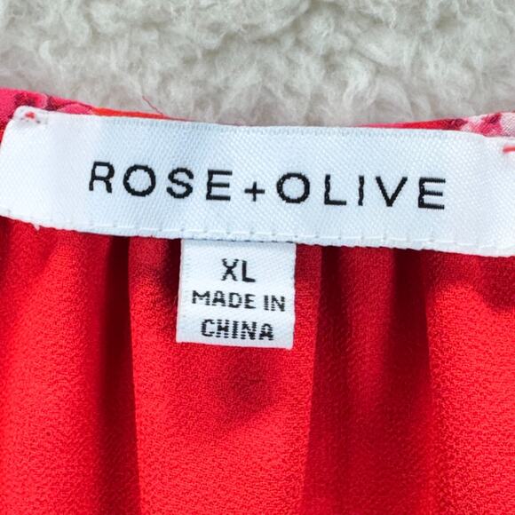 Rose Olive Top Women Sz XL Sleeveless Red White Geometric Print Tassel Tie Boho - Picture 7 of 11